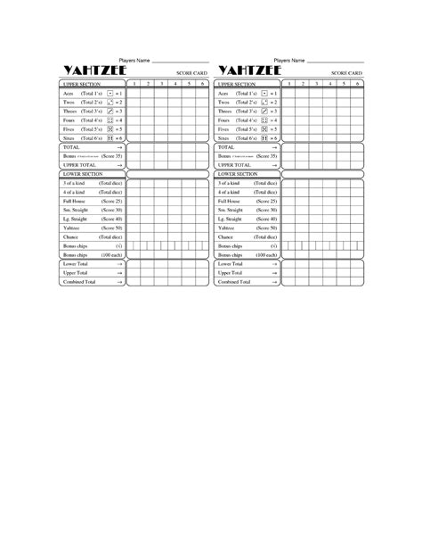 printable yahtzee score sheets cards   templatelab