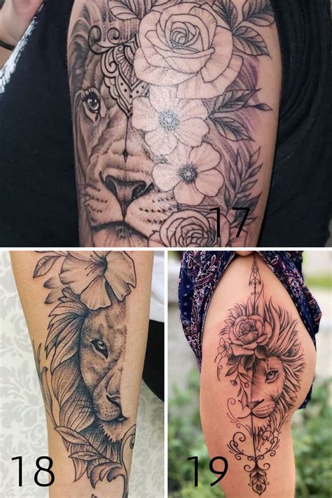 Fiercely Strong Half Lion Half Flower Tattoo Ideas - TattooGlee Lion ...