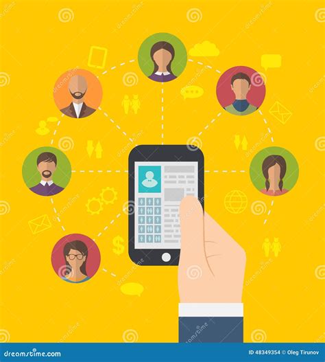 Social Connection with Profile Page on Phone and Users Icons Stock