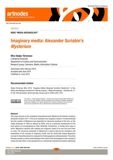 (PDF) Imaginary media: Alexander Scriabin’s Mysterium