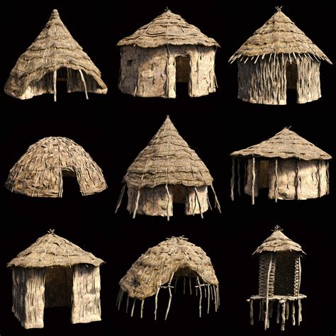 Primitive African Primal Huts Shelter House Collection - 3D Model by