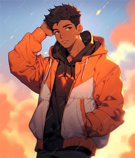 Foto De Anime De Homem - Retrato de homem em estilo anime em vista frontal | imagem gerada com IA