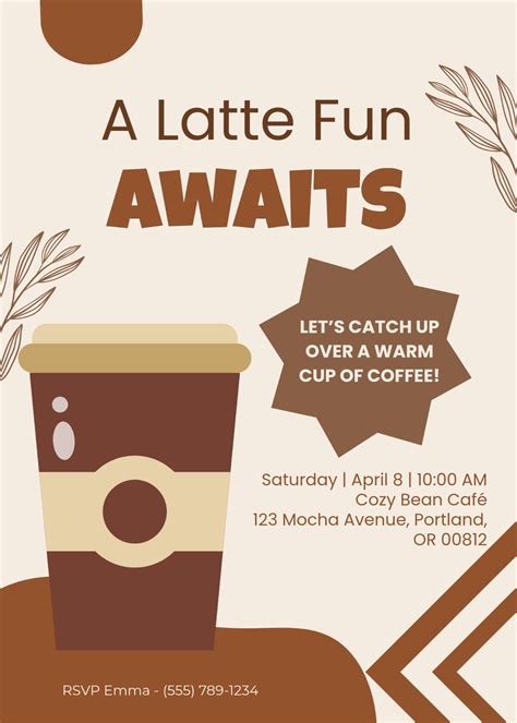 Free Latte Fun Coffee Date Invitation Template to Edit Online