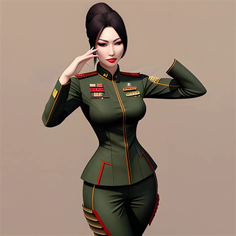 asian girl, sexy, sharp rendering, realistic, military, 3D, fullbody