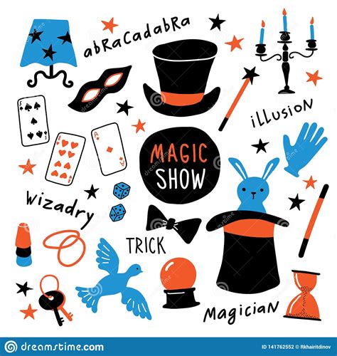 Magician Equipment Collection. Magic Elements and Symbols, Illusionist ...