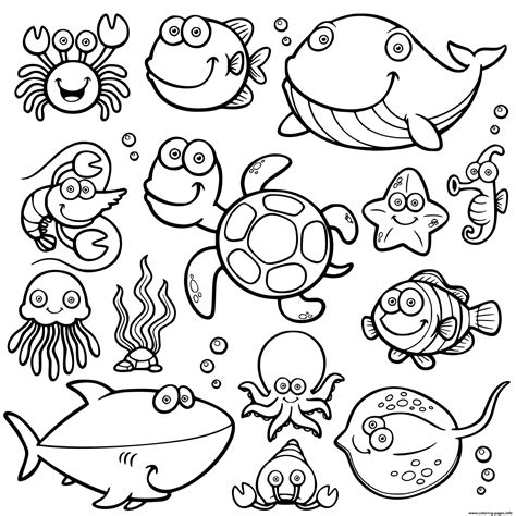 Cute Sea Animals Coloring page Printable