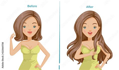 Hair extension of woman. before and after hair extension. trendy ...