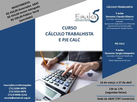 Curso Para Calculo Trabalhista - CURSO CÁLCULO TRABALHISTA E PJE CALC – Amatra 5