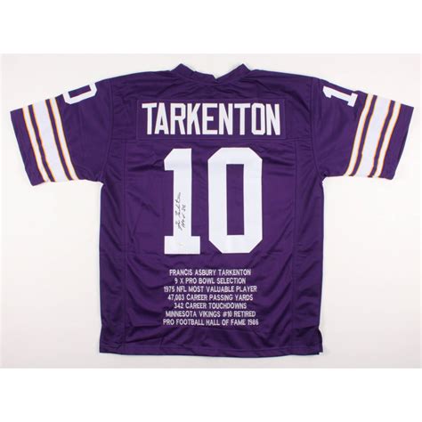 Fran Tarkenton Signed Minnesota Vikings Career Highlight Stats Jersey ...