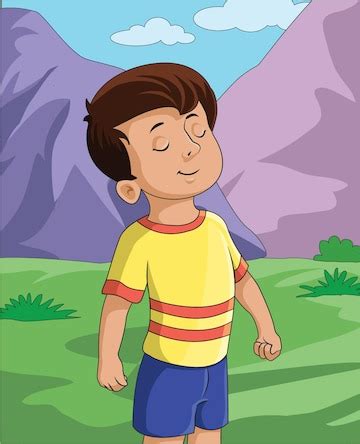 premium vector cute boy breathing fresh air vector illustration