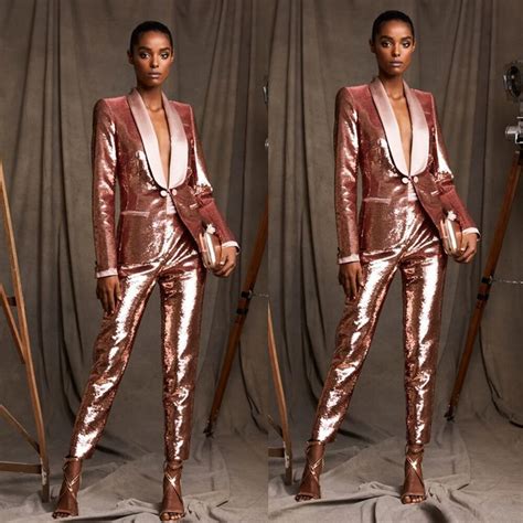 rose gold sequins women suits  pcs sparkling blazer pants designer