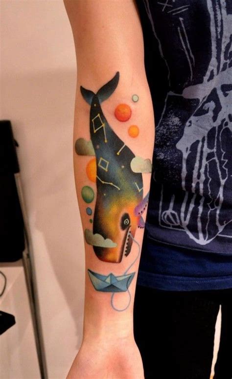 Watercolor whale tattoo on arm by Marcin Surowiek - Tattooimages.biz