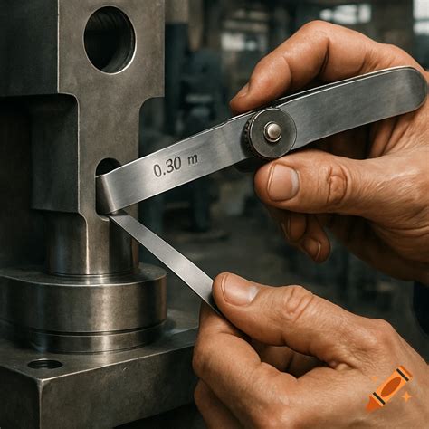 close    technicians hands   feeler gauge  measure  gap