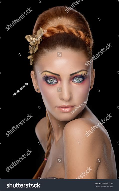 Fashion Model Portrait Hairstyle Professional Makeup Stock Photo ...