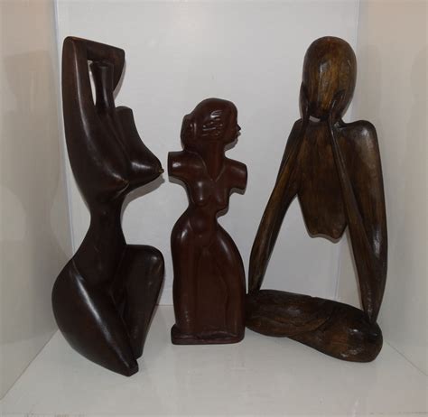 24" Cubism Style Wood Carving Female Nude Breasts Torso Body Haitian