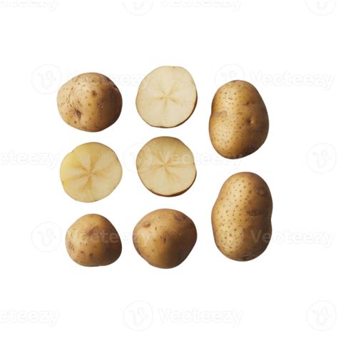 A visually appealing composition of a whole potato and potato slices