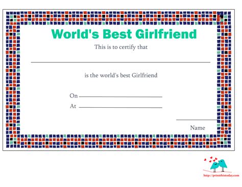 Free Printable World's Best Girlfriend Certificates
