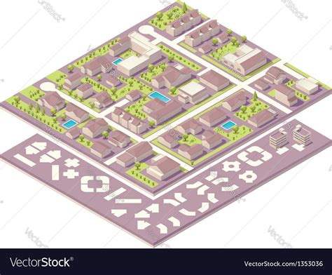 Isometric small town map creation kit Royalty Free Vector