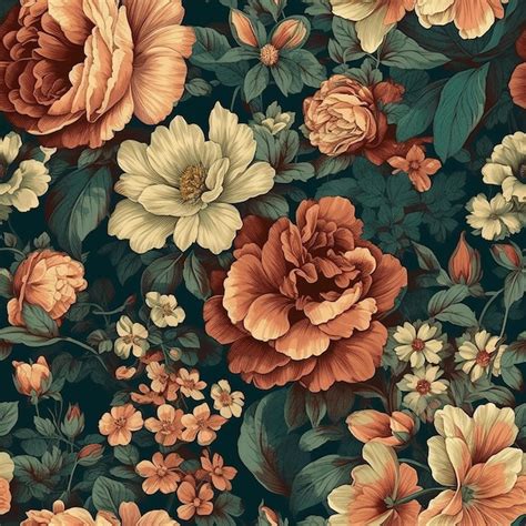 Premium Photo | A floral pattern with a blue background and a red flower.