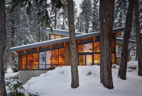 Metal, Glass and Wood Homes in Snow, Modern House Designs