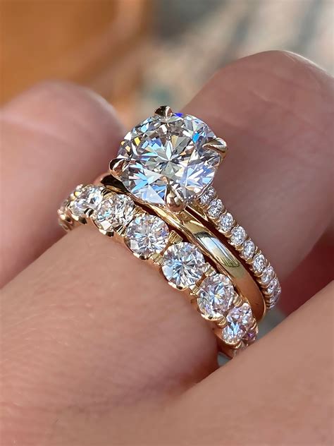 Sarisa Stacked Ring Set: Classic Round Cut Pavé Solitaire & Eternity ...