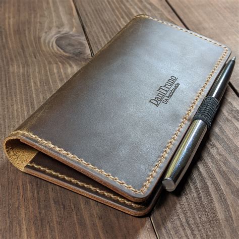 Distressed leather checkbook holder with pen loop, Check cover with pen loop CC015