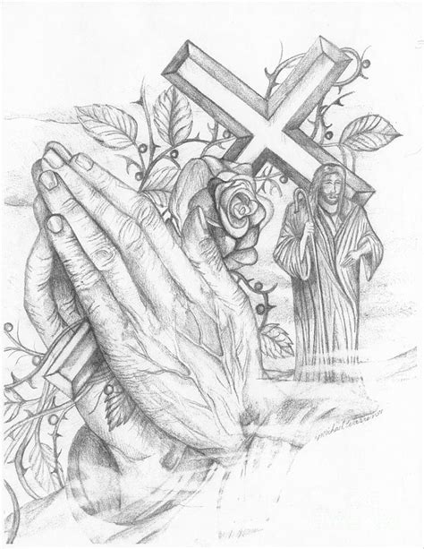 Praying Hands With Cross Drawings at PaintingValley.com | Explore ...