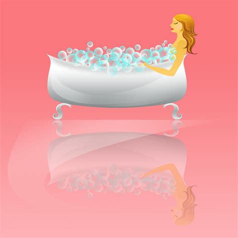 woman   calming bubble bath   pink wall  stock photo