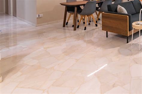 Glossy Ivory Marble Floor Tiles Design | Livspace