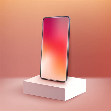 Realistic smartphone on square podium. 3d mobile phone with gradient