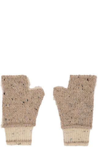 Bottega Veneta: Beige Patchwork Mittens | SSENSE