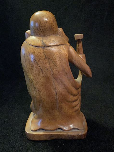 Vintage Wood Carved Happy Buddha Old Lady Big Boobs Dress Chinese