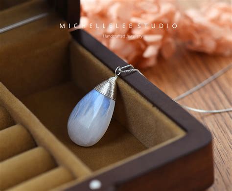 large natural blue moonstone pendant necklace teardrop etsy