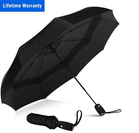 Repel Windproof Travel Umbrella, Teflon Coated Double Vented Canopy, Compact, Automatic (Black ...