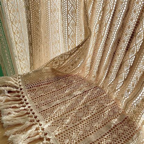 American Country Style Lace Curtains With Tassels Bedroom | Etsy