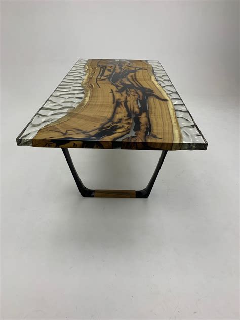 Massive Hackberry Wood Dining Table - Live Edge Epoxy Resin Table For