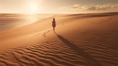 A person walking on a sandy beach