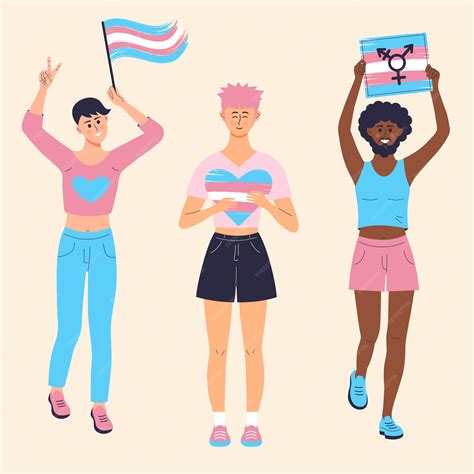 Premium Vector | Transgender people with rainbow flag banner and heart