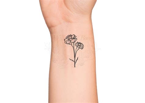 October Birth Month Flower: Marigold Temporary Tattoo Birth Flower ...