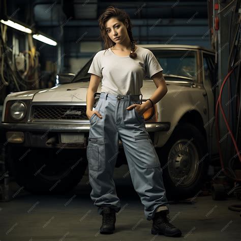 Premium AI Image | Female mechanic standing posing like a fashion model