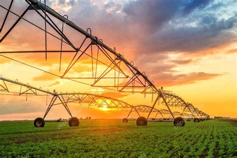 Sistema De Irrigação Automatizado - Sistema automatizado de irrigação agrícola ao pôr-do-sol — Fotografia ...