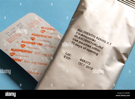 Augmentin 625mg antibiotic Co-Amoxiclav packet tablets Stock Photo - Alamy