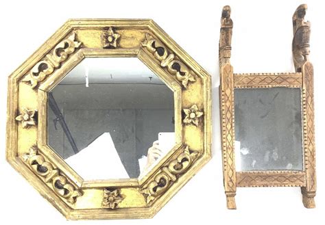 Lot - (2) Vintage Wood Framed Wall Mirrors