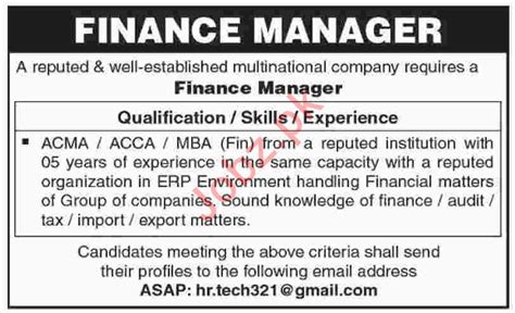 finance manager jobs   karachi  job advertisement pakistan