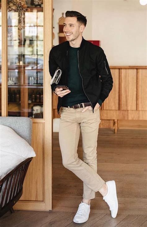 casual fall outfit inspiration  white sneakers  show socks tan