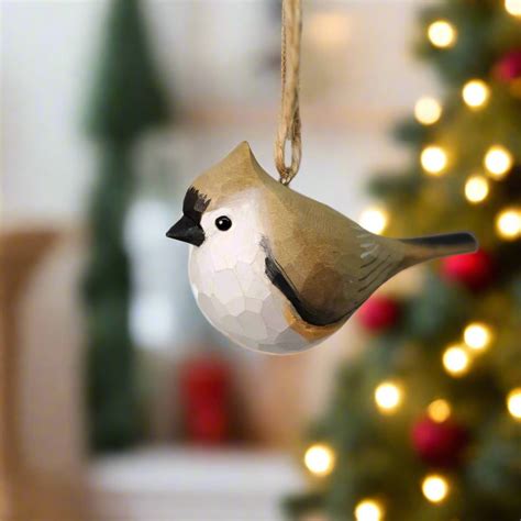 Hand Carved Wood Titmouse Ornaments for Holiday Decor – Wooden Islands