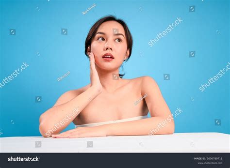 Asian Woman Natural Makeup Poses Topless Stock Photo 2606789711