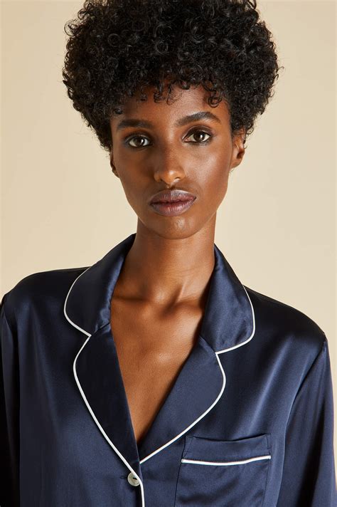 Coco Navy Pyjamas in Silk Satin | Olivia von Halle