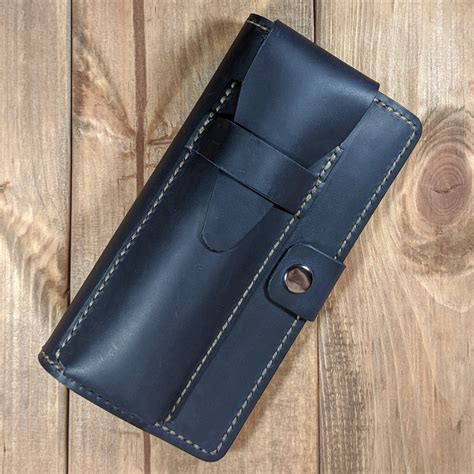 Custom leather checkbook cover with pen holder on outside CP004