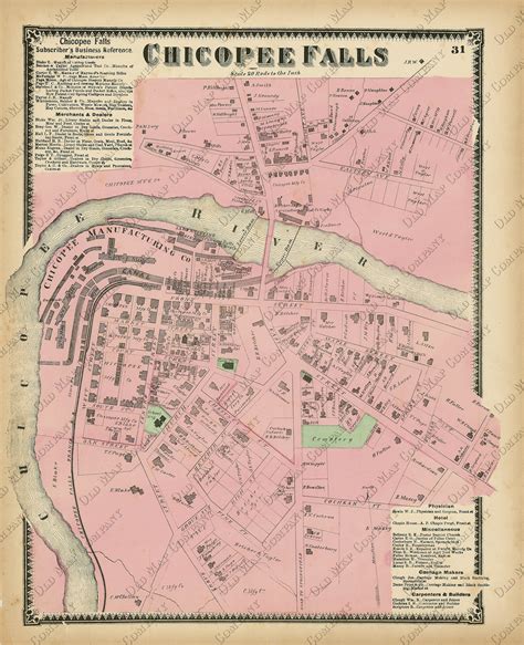 CHICOPEE FALLS, Massachusetts 1870 Map - Replica or Genuine ORIGINAL